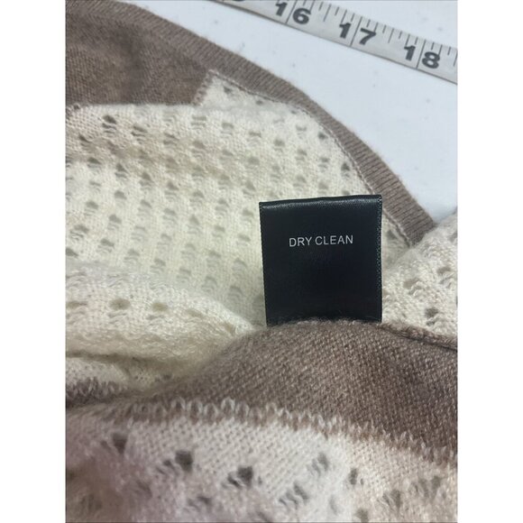 Quinn 100% cashmere tan Ivory crochet color block keyhole sweater size S - Picture 9 of 10